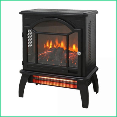 Indoor Electric Fireplace Stove, 18-Inch 3D Flame with Remote | Freestanding | Antique Black