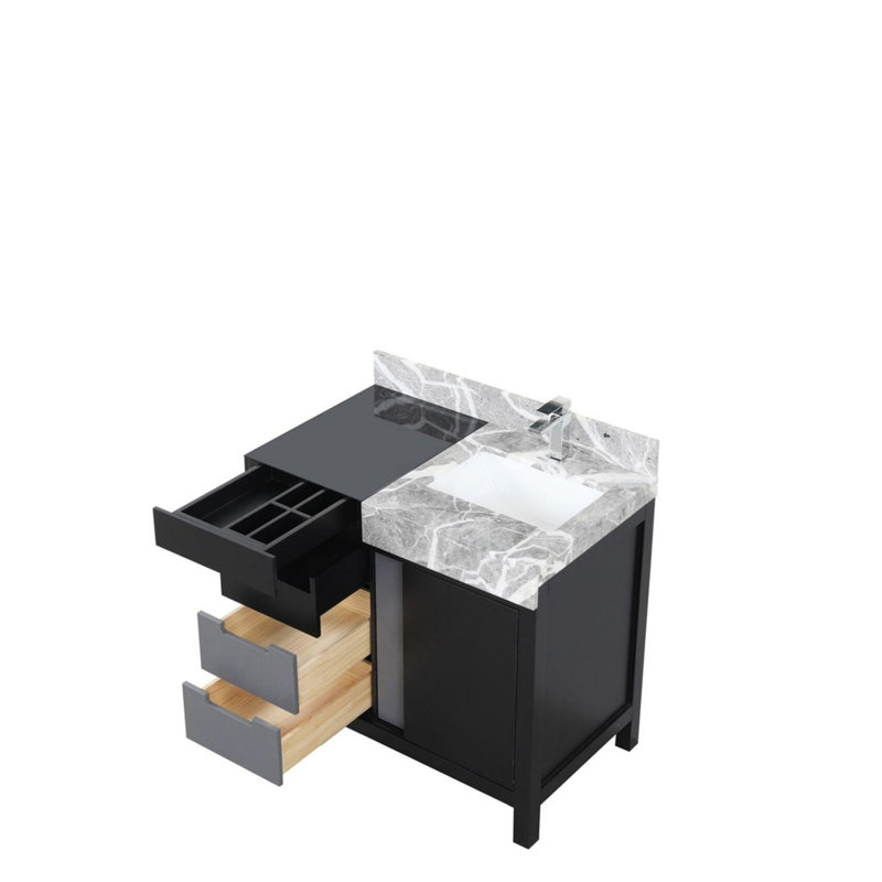 Ensemble de meuble-lavabo avec plateau en marbre gris château et robinet chromé