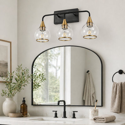 Luminaire de meuble-lavabo moderne à 3 lumières avec noir mat et or brossé