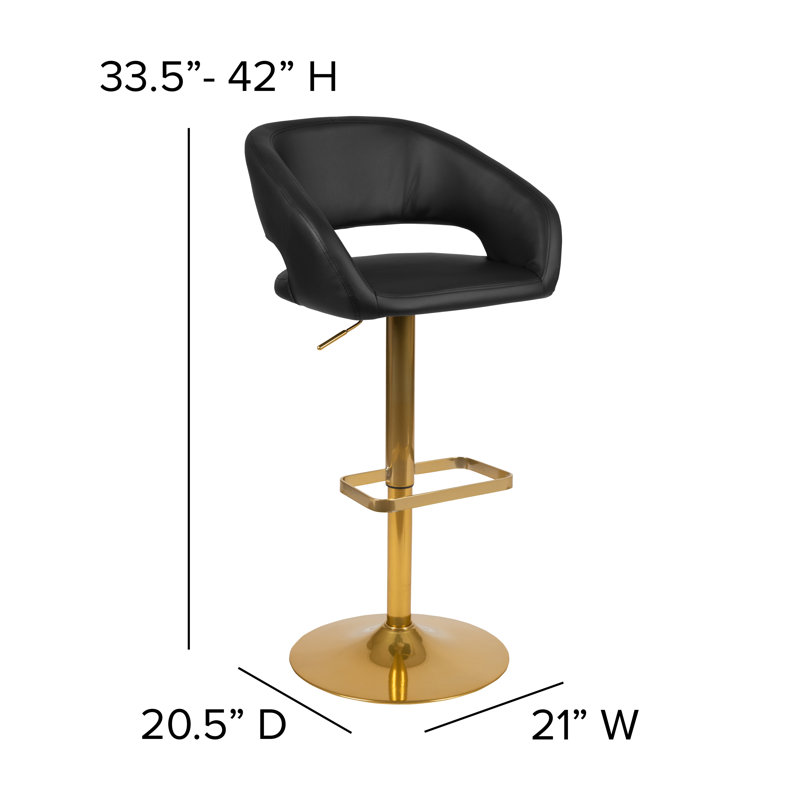 Amberlie Modern Upholstered Adjustable-Height Barstool with Footrest by Flash Furniture, 1, Gold, Black