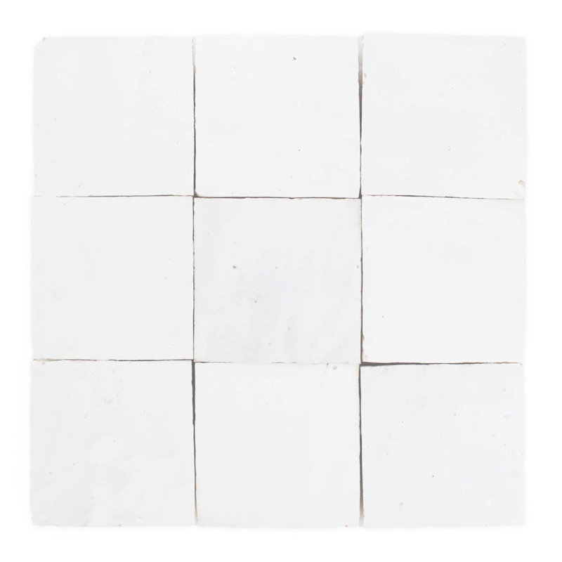 Carreau de céramique 4 po x 4 po Moroccan Zellige, Blanc neige