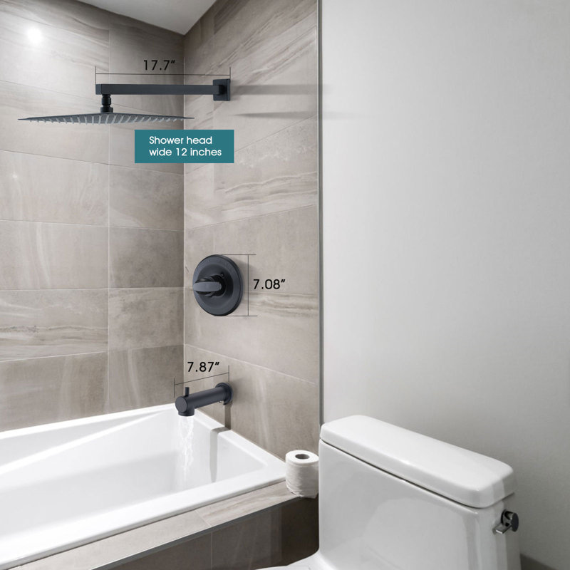 Faucet Shower Trim Kit With 12" Square Rain Shower Head (Valve/Cartridge Not Included), Matte Black