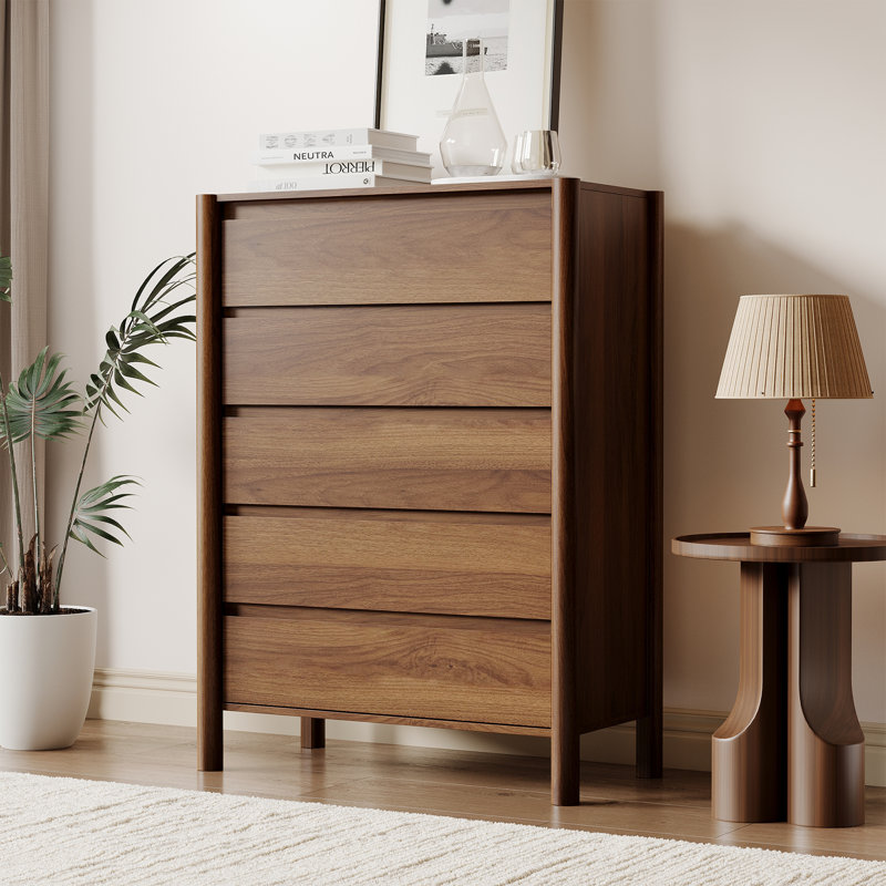 Commode 5 tiroirs Hingham 45,3 ", commode en bois pour chambre à coucher, salon, brun, Brun