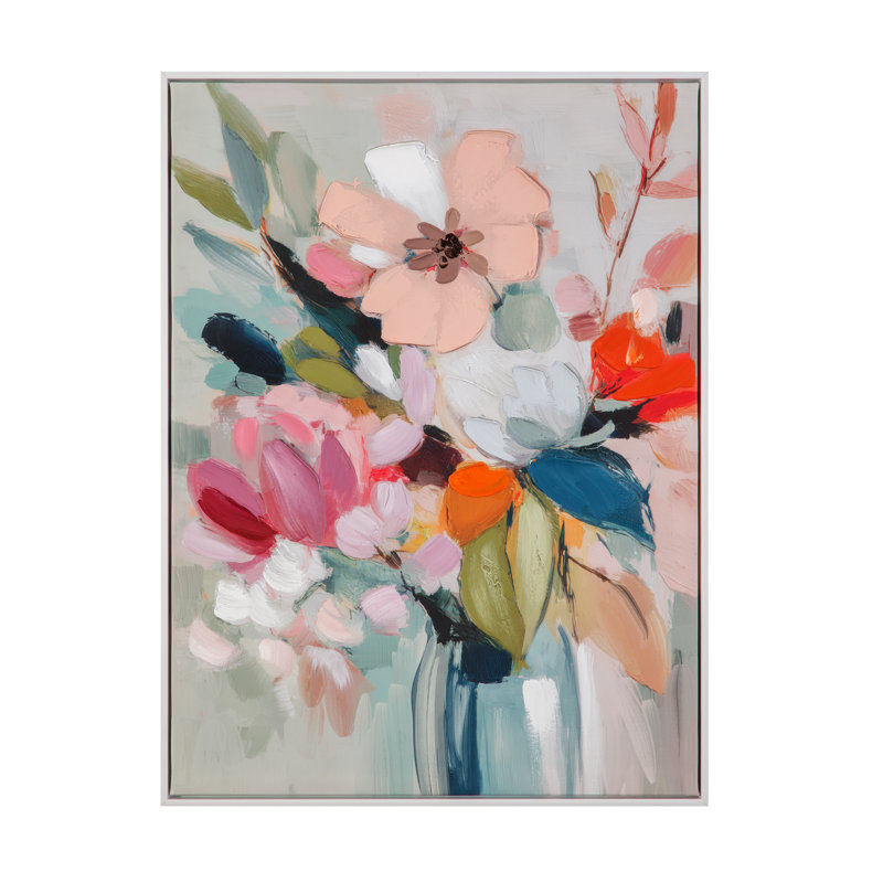 Toile encadrée rose à motif floral printanier