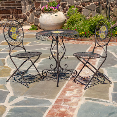 Atlantis Collection Three Piece Mosaic Wire-Frame Bistro Set - Plato