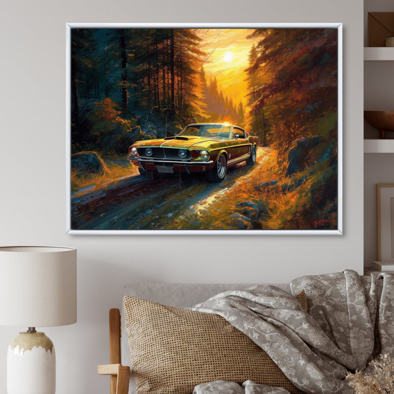 «Mustang Forest Drives III», reproduction sur toile, H 16 po x l 32 po x P 1 po, Cadre flottant blanc
