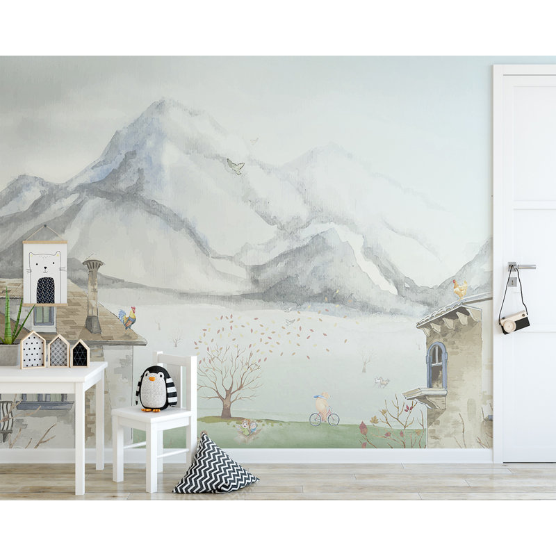 Papier peint en tissu Village Landscape, L 75 po x l 112 po
