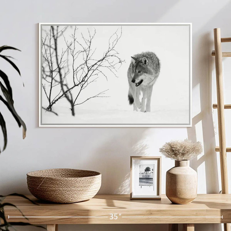 Chasse au loup d'hiver, Cadre flottant blanc, 25 po x 17 po