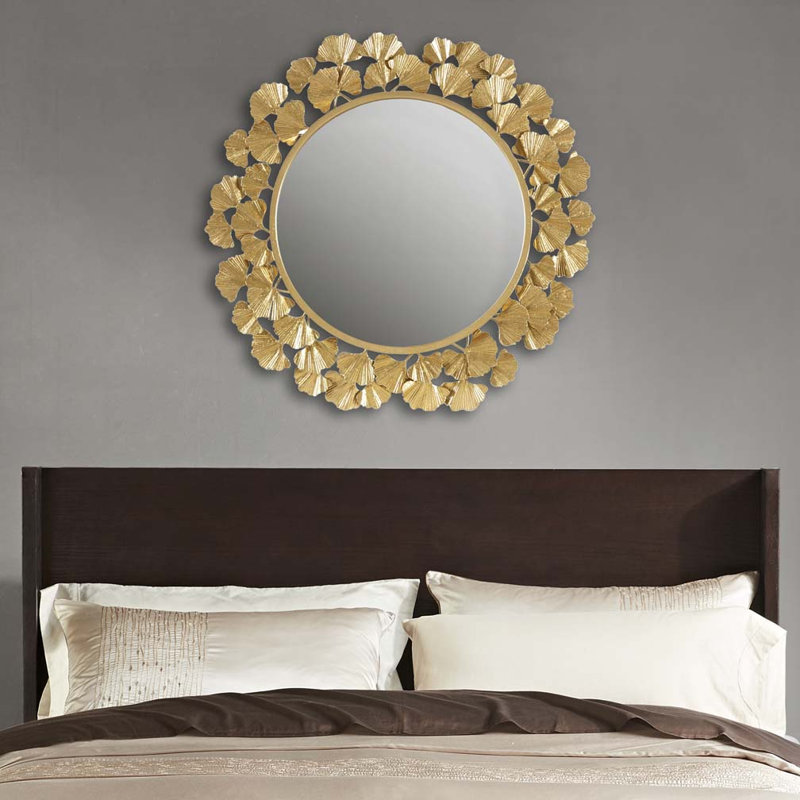 Miroir mural rond 30,5 "Gingko, Doré