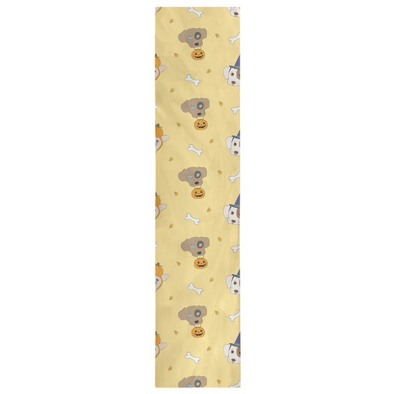 Chemin de table soirée hol halloween dogs, L 72 po x l 16 po, Jaune / brun / bleu, Polyester