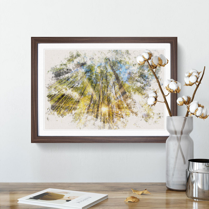 Sunrays Through the Forest - Picture Frame Graphic Art Print, 62cm H x 87cm W x 2cm D, Walnut Framed
