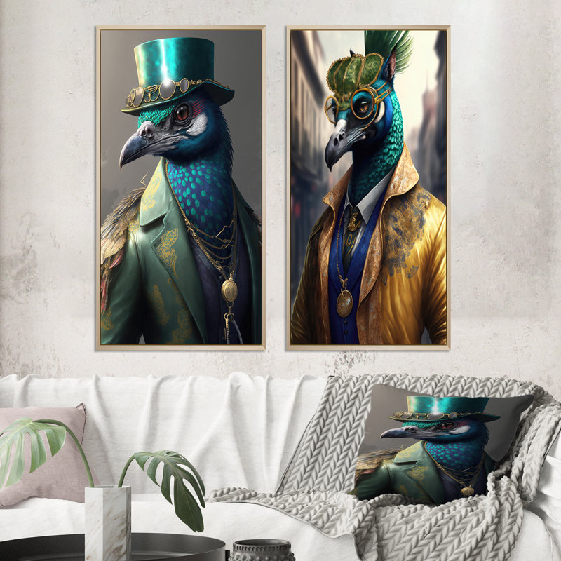 Ensemble d'impressions 2 pièces - Peacock Gangster in NYC, H 40 po x l 40 po, Encadrement brun