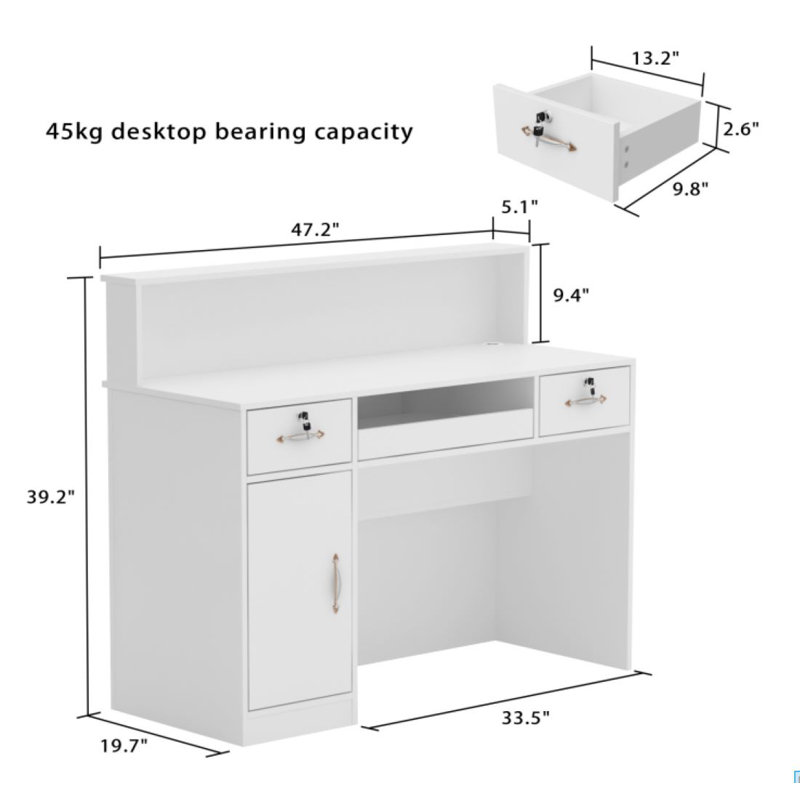 Latitude Run® Rectangle Solid + Manufactured Wood Reception Desk with ...