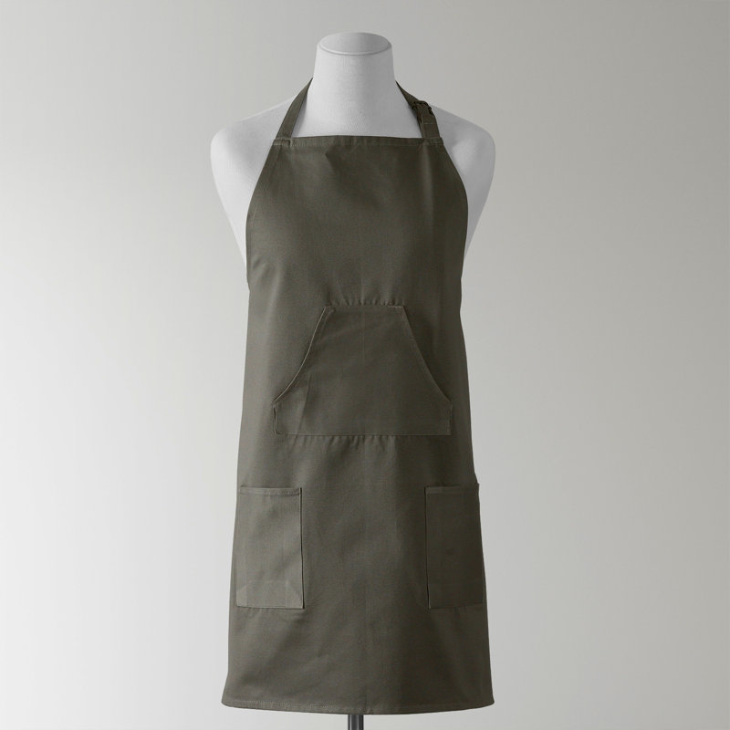 Solid Cotton Kitchen Apron for Women with Pockets Adjustable, River Rock Gray