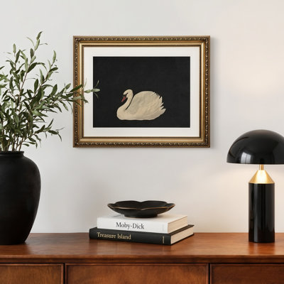 Illustration rétro vintage de cygne blanc classique, impression sur toile encadrée dorée