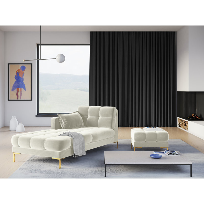 Adoraim Upholstered Chaise Lounge, Light Beige, Gold, Left-Arm Chaise