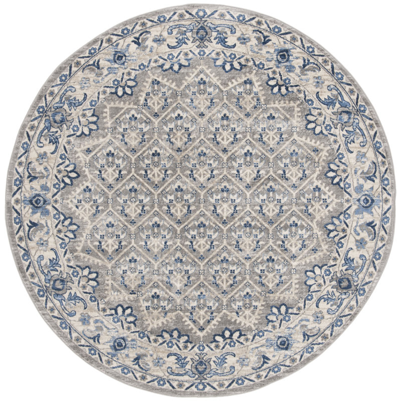 Tapis gris clair / bleu Asucena, Rond 8 pi