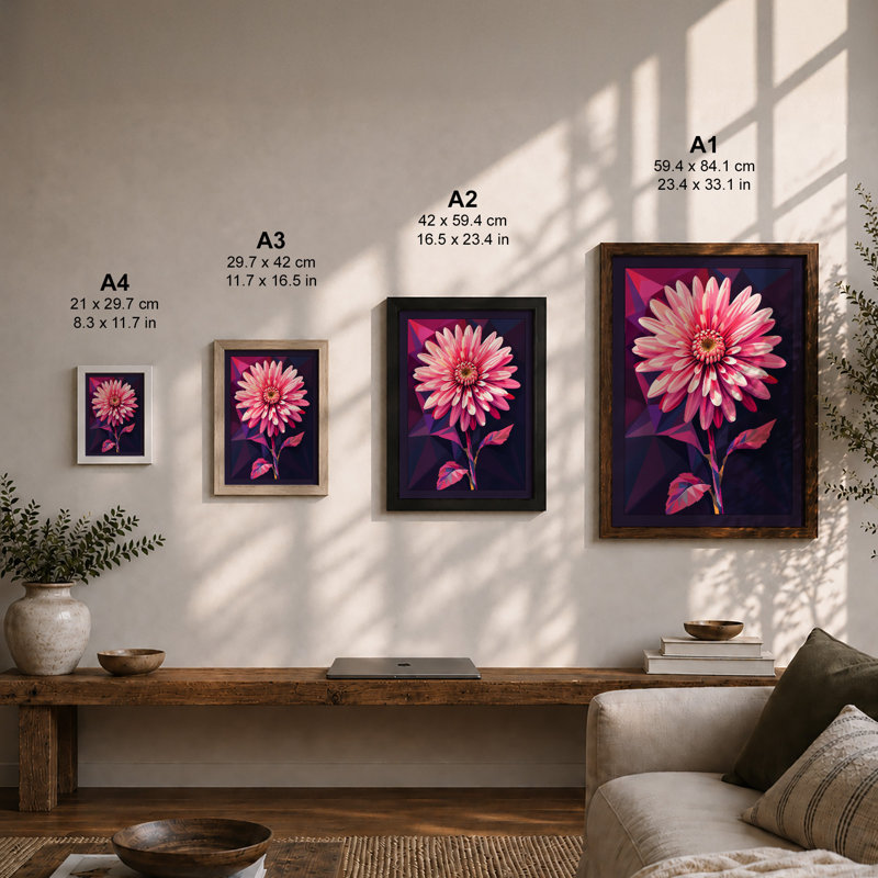 Pink Gerbera Geometric Botanical - Framed Print, A3 - 42.0 x 29.7 cm, Unframed