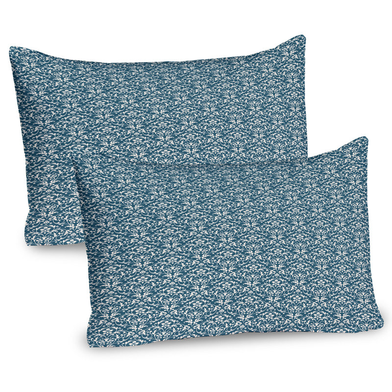 Ambesonne Damask Pillow Sham 2 Pack Vibrant Foliage Night Blue Cream, 20"H x 30"W