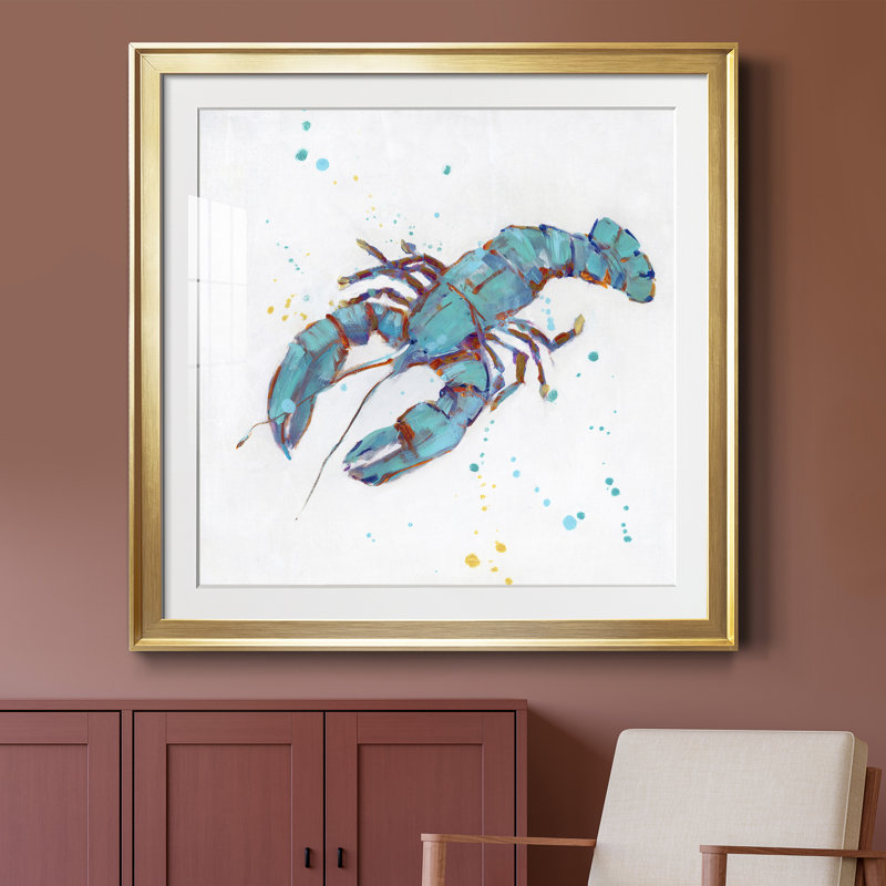Bulle de homard bleu - peinture encadrée, H 30,5 po x l 30,5 po x P 1,5 po, Toile encadrée dorée