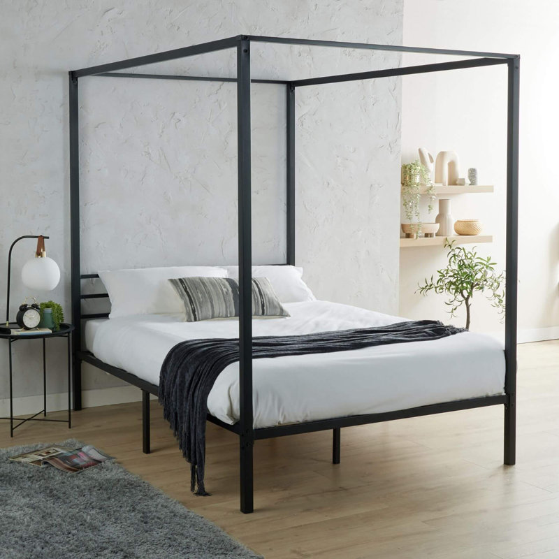 Volare Metal Industrial Four-Poster Bed Frame, Double (4'6)