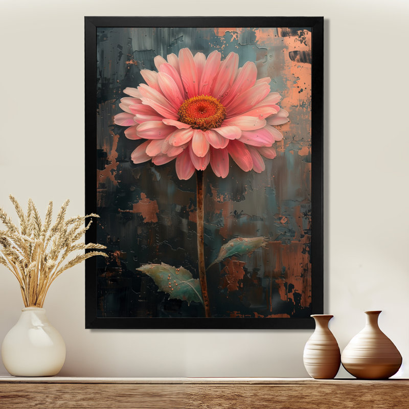 Décoration murale marguerites blanches et roses fragiles II, Black Picture Framed, H 30 po x l 40 po