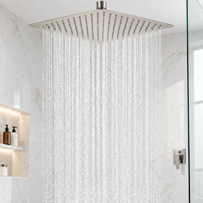 Mosson Brushed Nickel Ceiling Shower Head, 12 Inch Ultra Thin Square Rain Shower Overhead, Modern Bathroom Fixture