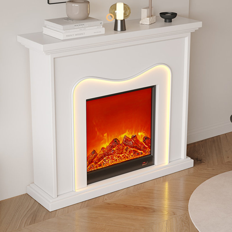 Manufactured Wood Electric Fireplace, Beige, 39.37" H x 47.24" W x 11.02" D