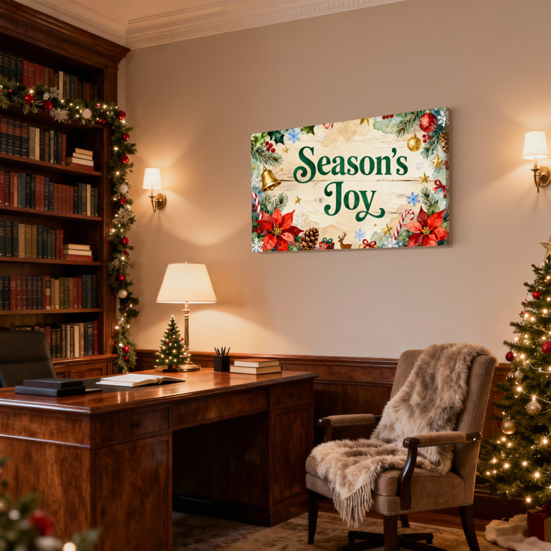«Christmas Seasons Joy Holiday», ensemble de 3 impressions sur toile, H 16 po x l 24 po