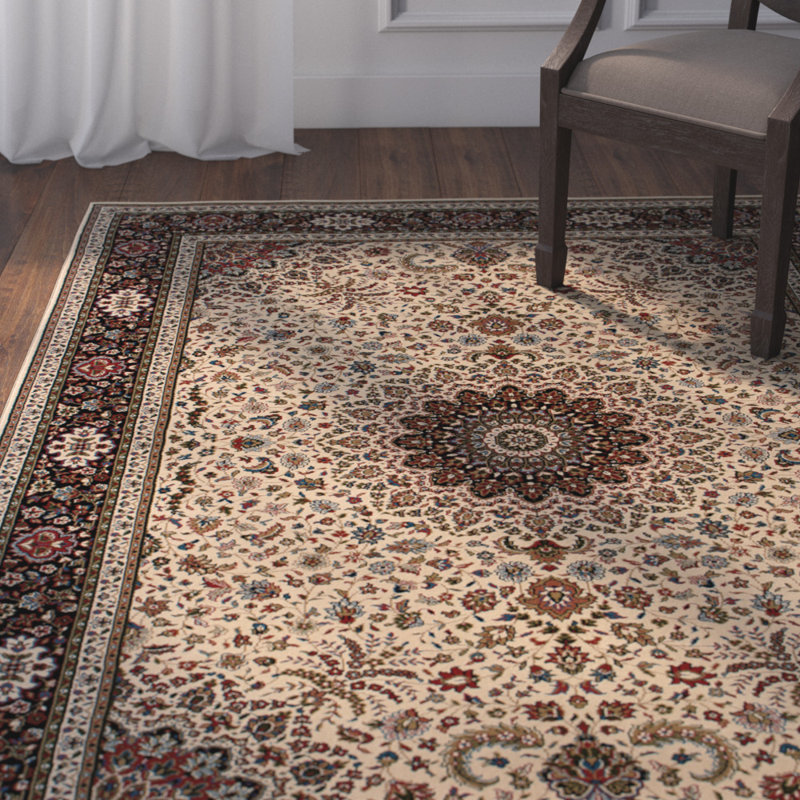 Tapis oriental ivoire / noir Shelburne, Rectangle 4 pi x 5 pi 9 po