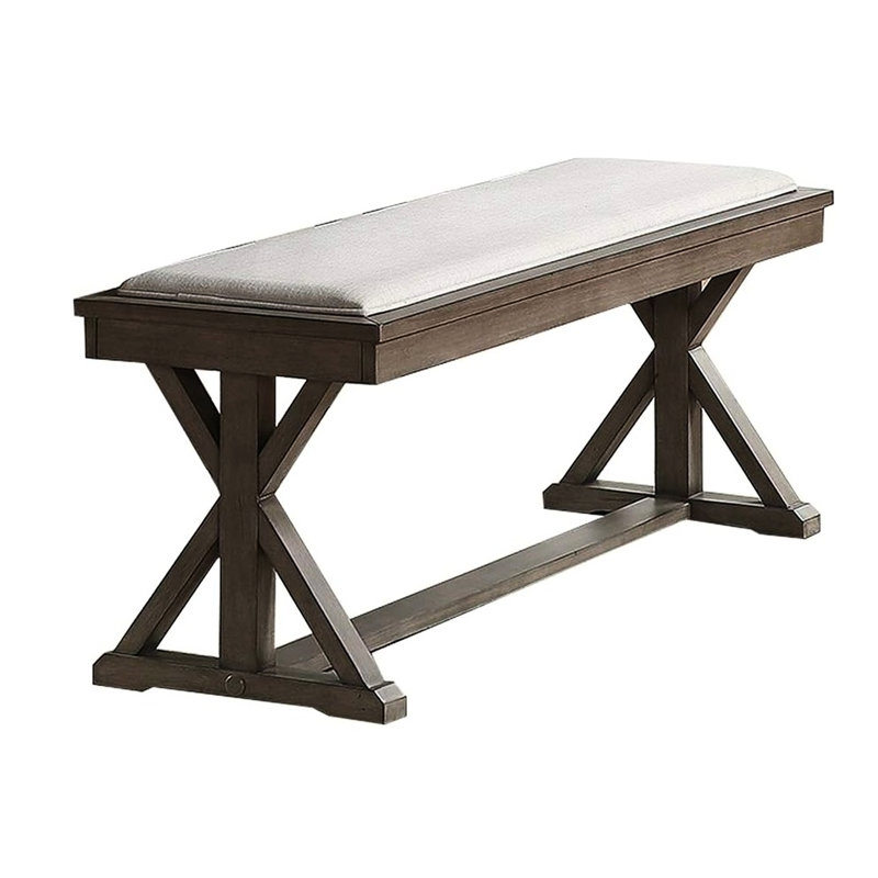 Banc de salle à manger contemporain gris cendré avec structure en bois massif et coussin en placage