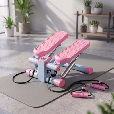 Mini appareil pas à pas avec bandes, écran LCD, appareil de musculation rose
