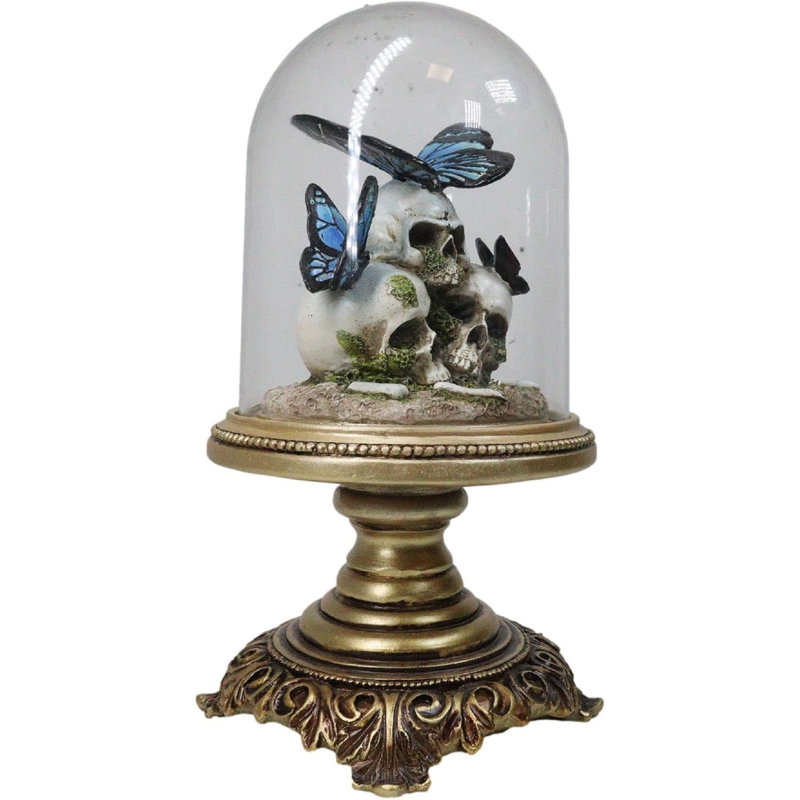 Figurine macabre crâne avec papillons monarques