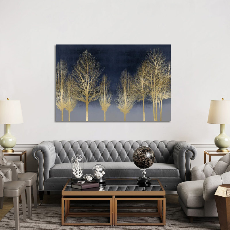 Gold Forest On Blue by Kate Bennett - Wrapped Canvas Painting, 152.5 cm H x 101.5 cm W
