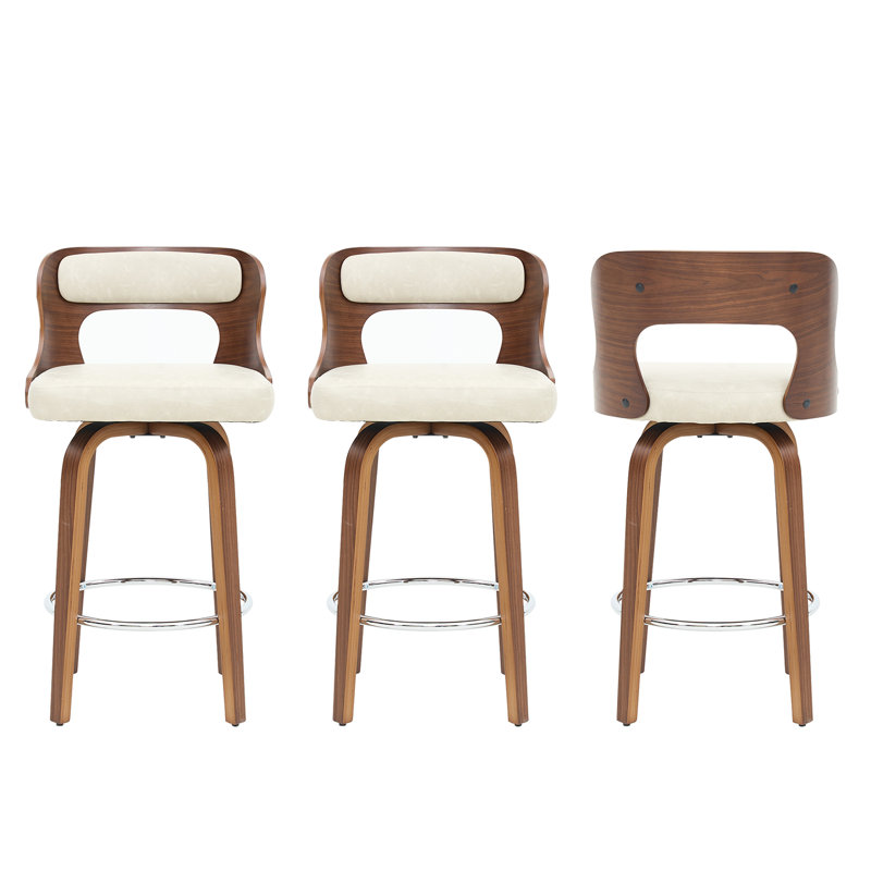 Swivel Faux Leather Counter Height Bar Stools, 3, Beigegray