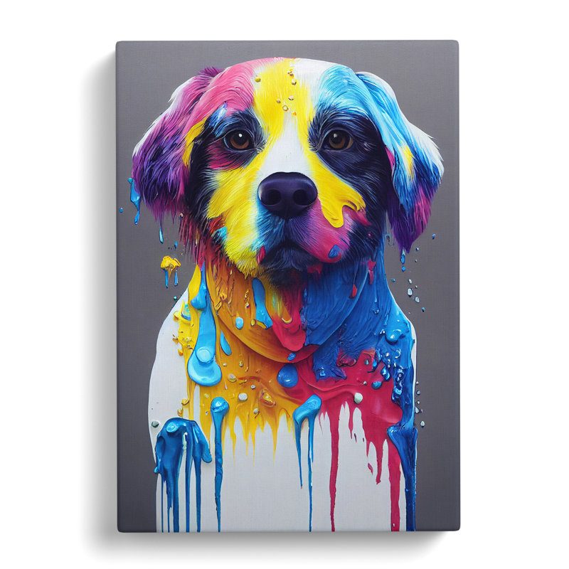 Painted Dog No.5 - Wall Art, 50cm H x 35cm W x 3cm D, Wrapped Canvas