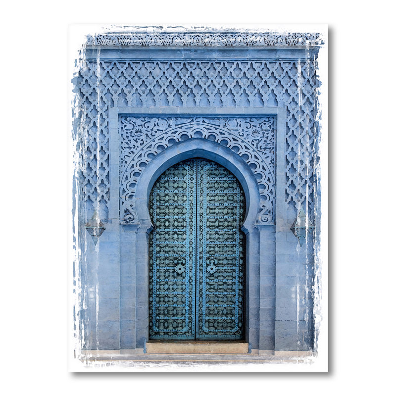 Porte d'entrée en bois traditionnelle marocaine traditionnelle - photographie sur toile, H 40 po x l 30 po, Toile tendue