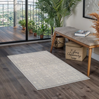 Grey Modern Outdoor Rug, Geometric Stain Resistant Easy to Clean Rug For Patio, Balcony, Decks & Garden
