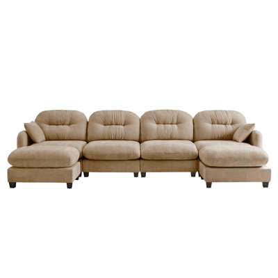 Camel Upholstered Modular U-shaped Chenille Sectional Sofa With Ottomans