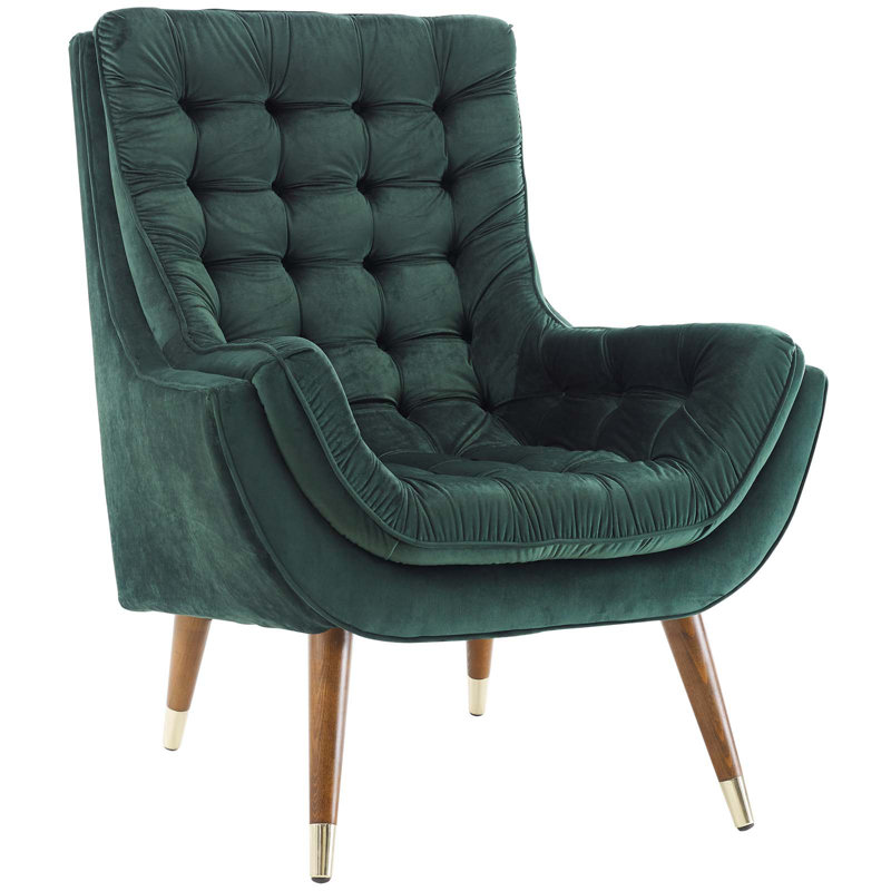 Suggest Button Tufted Upholstered Velvet Lounge Chair, Green