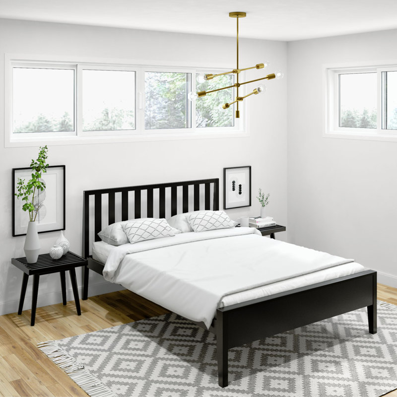 Brubaker Solid Wood Slat Bed, Black, Full / Double