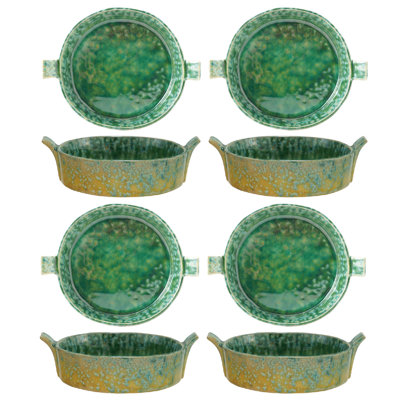Stoneware Bowls With Handles In Reactive Glaze