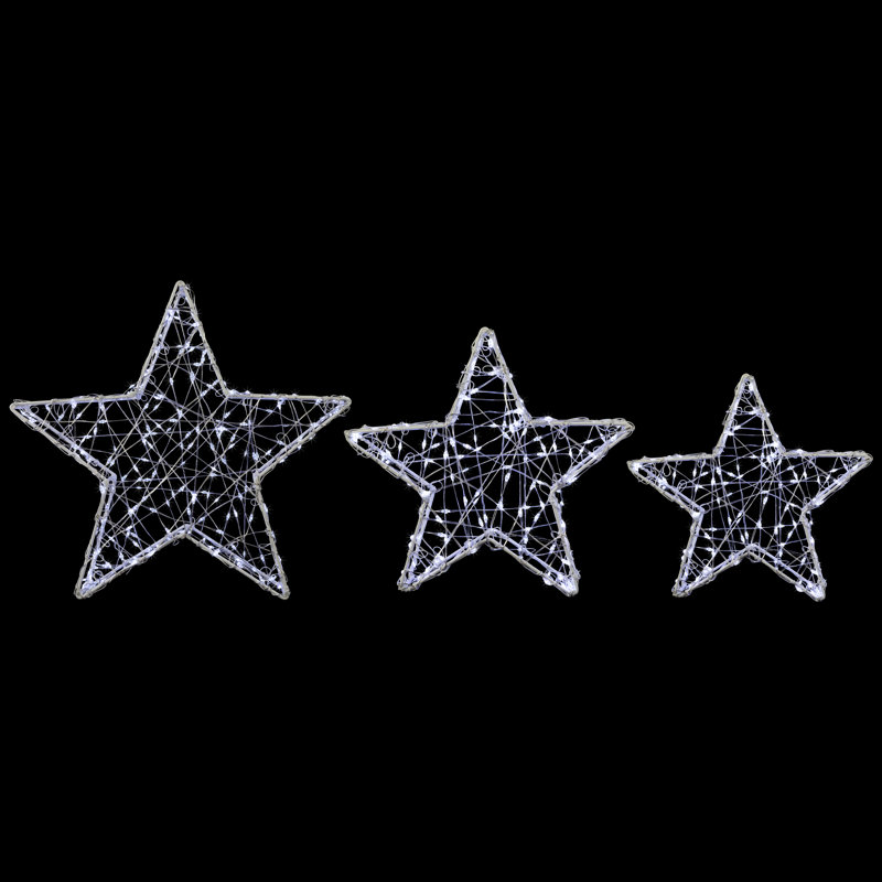 LED Lighted Stars Outdoor Christmas Decorations - 14" - Gold - Set Of 3, White