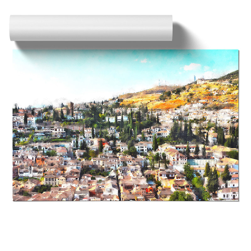 Rooftops in Granada Spain Painting - Frameless Print, 21cm H x 30cm W x 0.1cm D