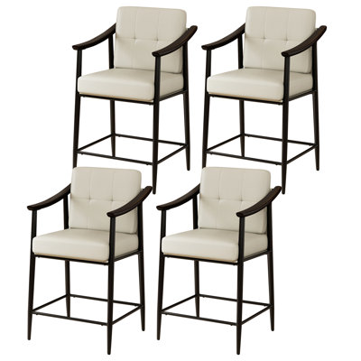 26-inch Medieval Style Bar Stool, Wooden Armrests, Sturdy Thickened Metal Frame, Classic High Stool