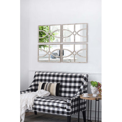 Set Of 2 Rectangular Wooden Wall Mirrors With Fir Wood And Mdf Construction For Home Decor Enhancement