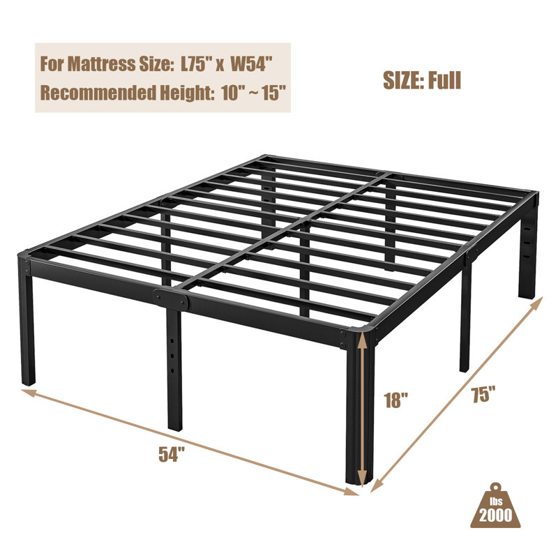 Millwood Pines Roseann 18'' Heavy Duty Steel Platform Bed Frame with Round Corners, No Box Spring Needed, Noise Free
