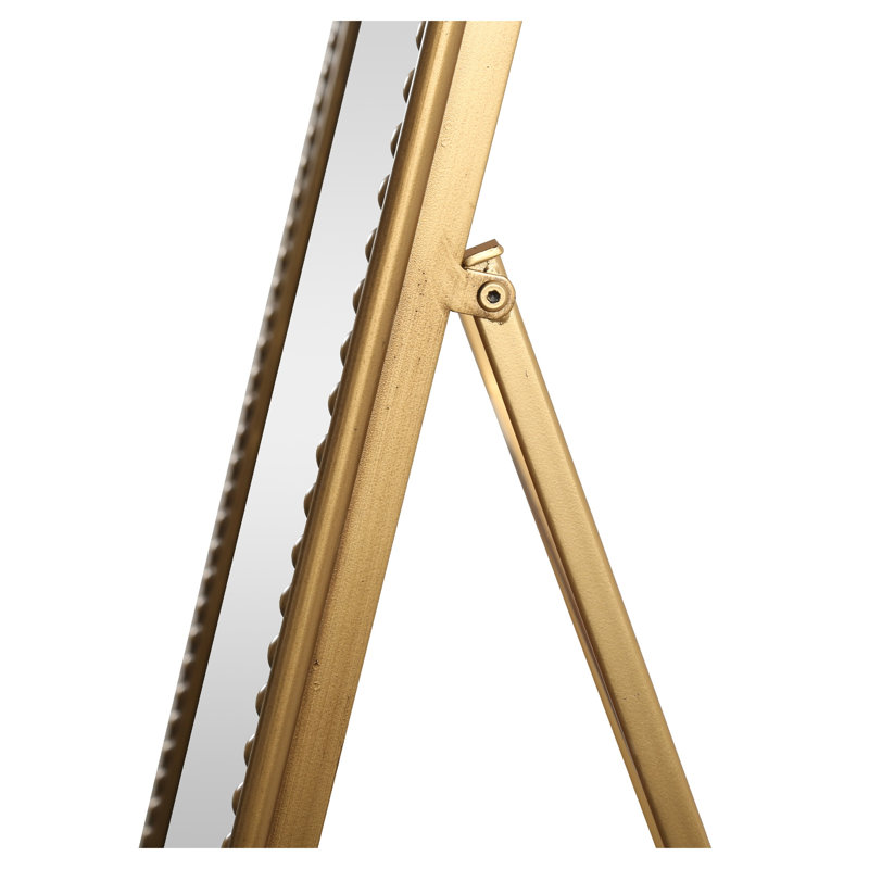 Miroir de plancher 70,1 po en or antique avec support, grand miroir à cadre perlé pour chambre et salon
