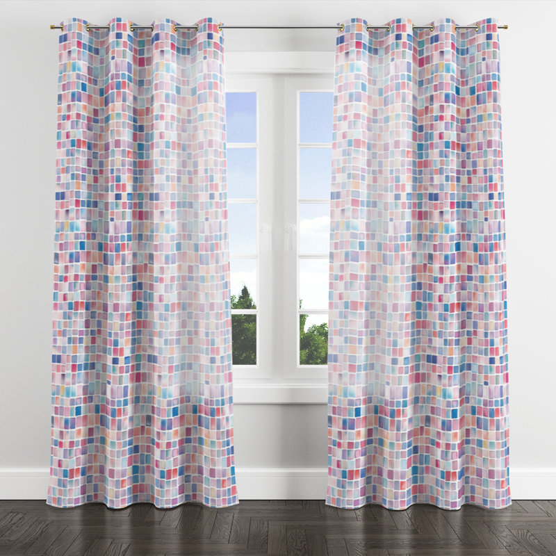 Rideaux géométriques pour enfants pour chambre à coucher - Rideau à œillets Patchwork Tiny Tiles - 1 panneau, Œillets dorés