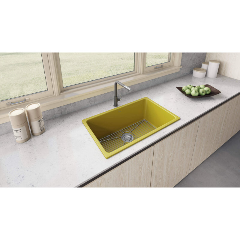 Évier de cuisine encastré / encastrable en argile réfractaire 30 po Ruvati, Jaune toscan